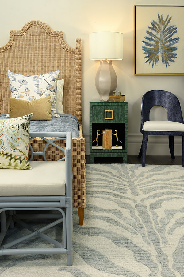 Ferguson Bench in Rattan in Light Blue