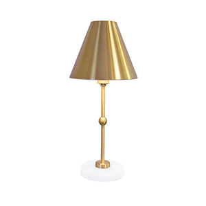 Chanler Table Lamp in Brass and Faux Alabaster Base with Metal Shade