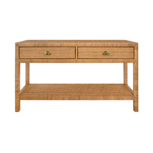 Ciara Two Drawer Console in Natural Rattan with Brushe Brass Cup Pulls
