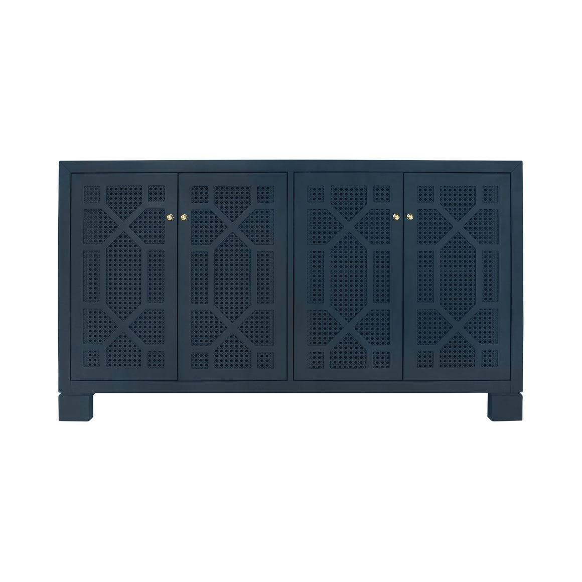 Claire Four Door Buffet with Trellis Over Painted Cane Doors in Matte Navy Lacquer