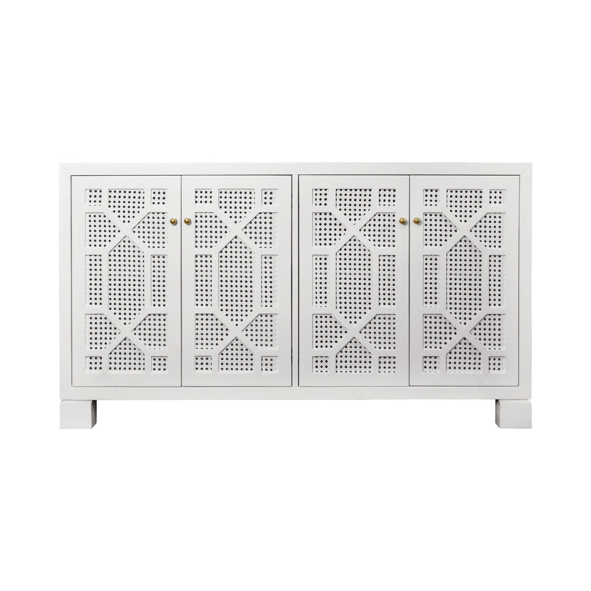 Claire Four Door Buffet with Trellis Over Painted Cane Doors in Matte Navy Lacquer
