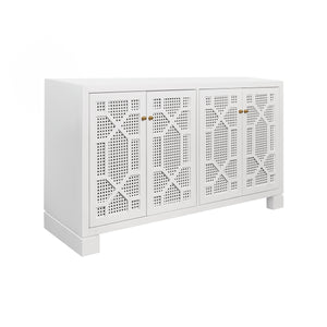Claire Four Door Buffet with Trellis Over Painted Cane Doors in Matte Navy Lacquer