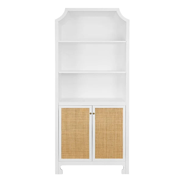 Two Cane Front Door Etagere With Decorative Top In Matte White Lacquer