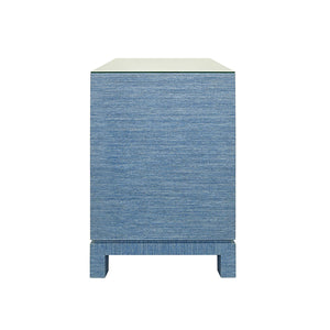 Cole Side Table in Blue Dyed Grasscloth