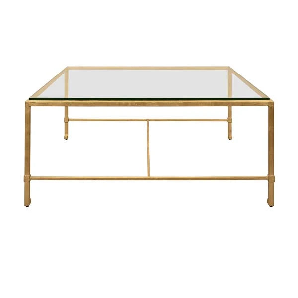 Square Iron Coffee Table With Thick Glass Top In Gold Leaf
