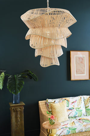 Cambry Organic Pendant Spun in Bleached Rattan