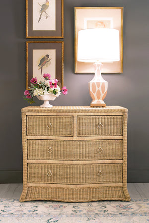 Celine Four Drawer Chest in Woven Rattan with Satin Brass Pulls