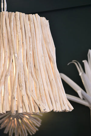 Crew Tapered Drum Pendant in Whitewashed Eucalyptus Wood