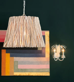Crew Tapered Drum Pendant in Whitewashed Eucalyptus Wood