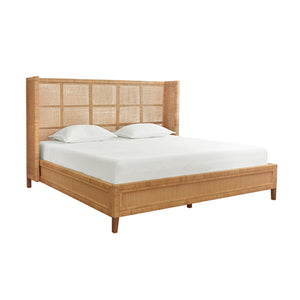 Dolly Winged Headboard and Platform in Wrapped Rattan, King Size
