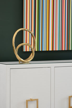 Effie Four Door Buffet with Large Brass Square Hardware in White Dyed Grasscloth