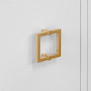 Effie Four Door Buffet with Large Brass Square Hardware in White Dyed Grasscloth