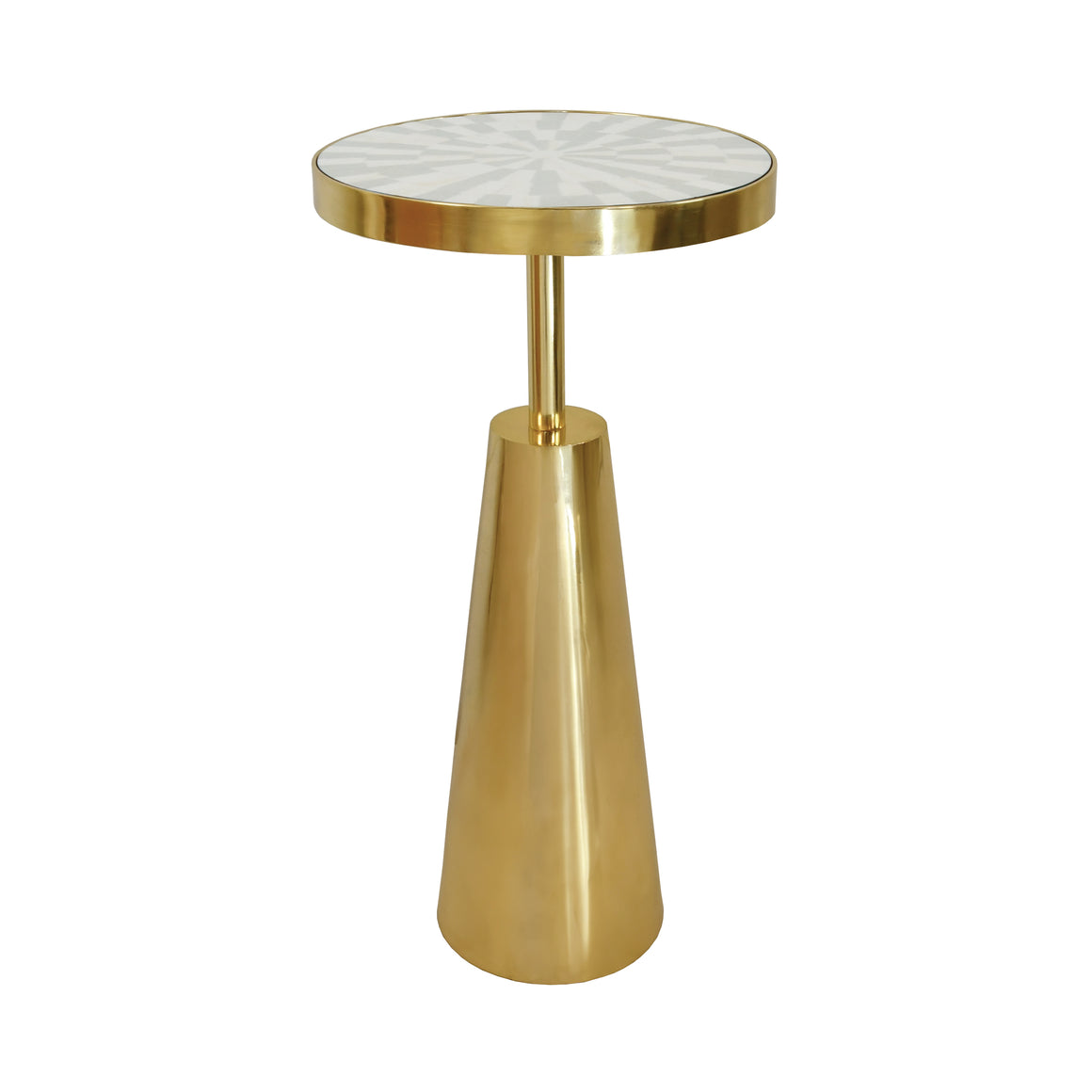 Elias Tapered Brass Side Table Inlaid Radial Bone and Resin Top