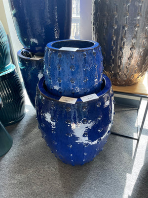 Small Round Stud Pot with a Blue Glaze