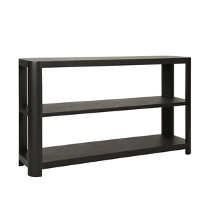 Emery Three Tier Console With Curved Corners In Black Painted Grasscloth