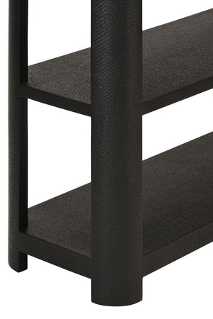 Emery Three Tier Console With Curved Corners In Black Painted Grasscloth
