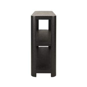 Emery Three Tier Console With Curved Corners In Black Painted Grasscloth