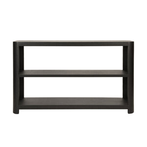 Emery Three Tier Console With Curved Corners In Black Painted Grasscloth