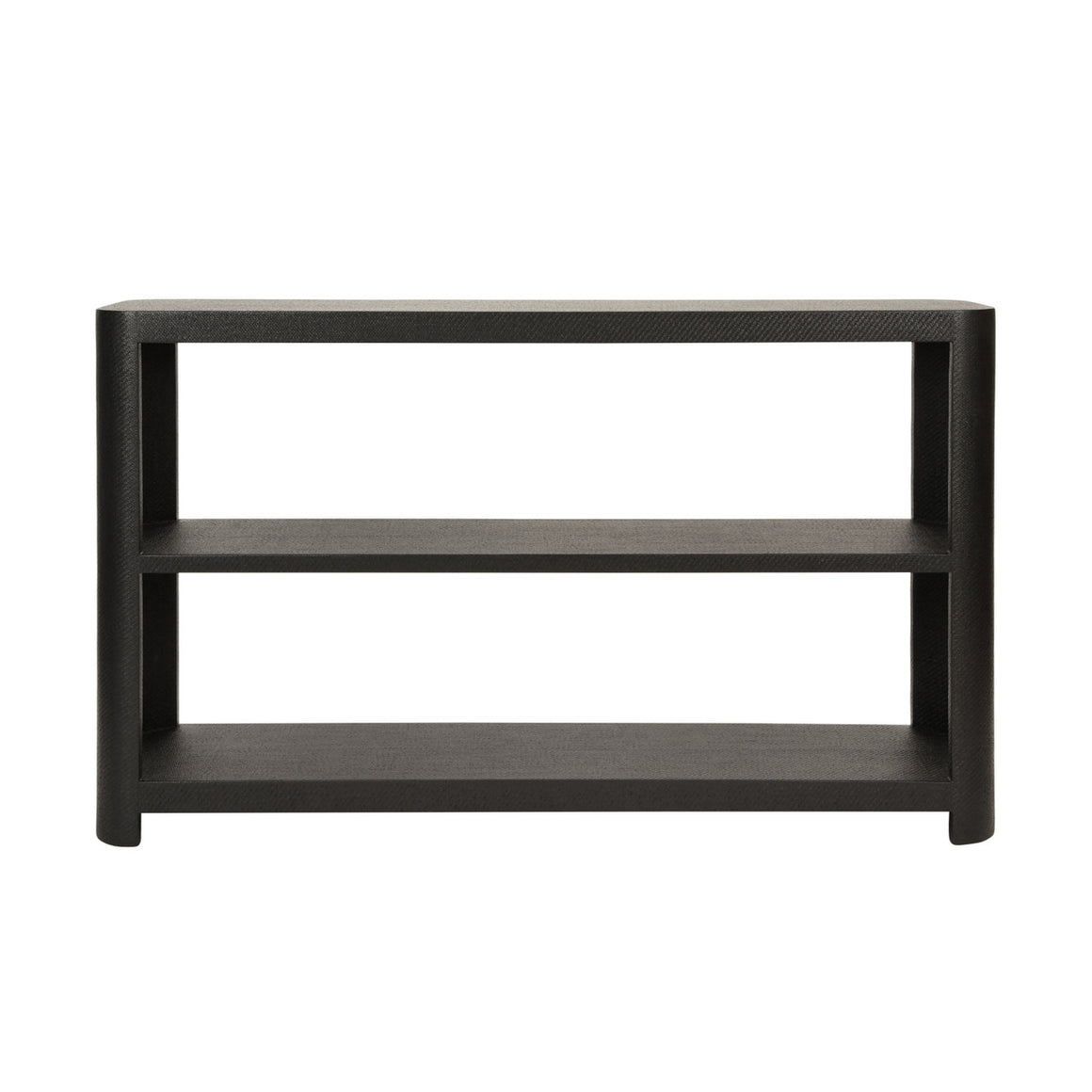 Emery Three Tier Console With Curved Corners In Black Painted Grasscloth