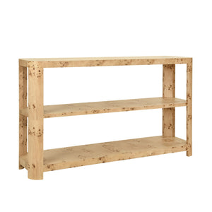 Emery Tier Tier Console With Curved Corners In Burl Wood