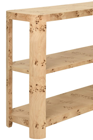 Emery Tier Tier Console With Curved Corners In Burl Wood