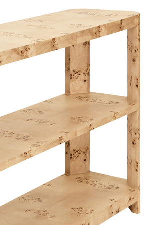 Emery Tier Tier Console With Curved Corners In Burl Wood