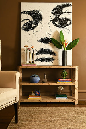 Emery Tier Tier Console With Curved Corners In Burl Wood