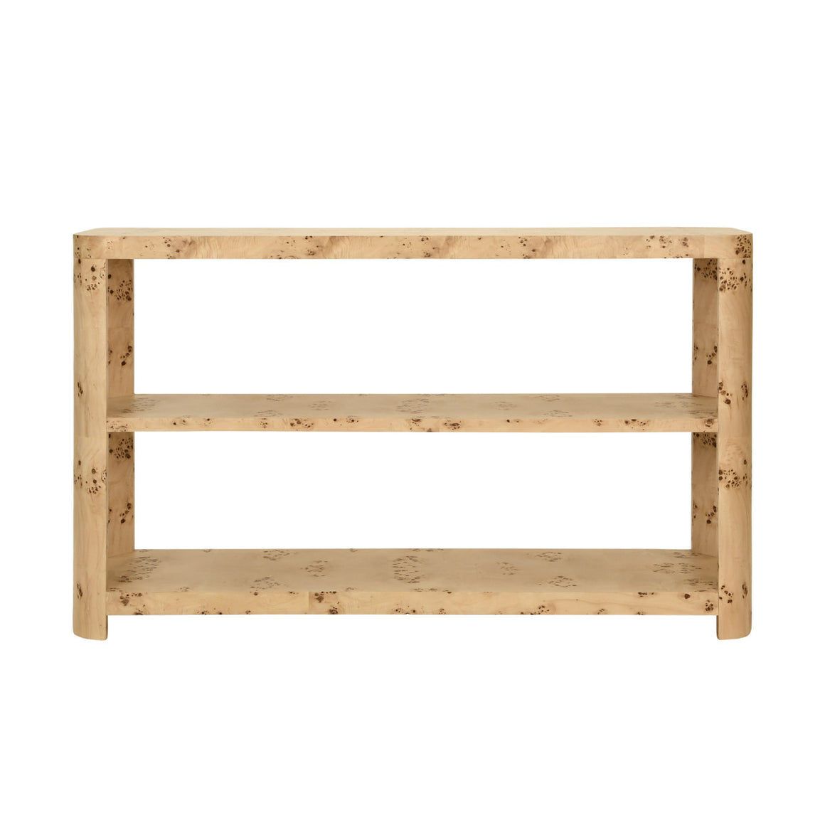 Emery Tier Tier Console With Curved Corners In Burl Wood