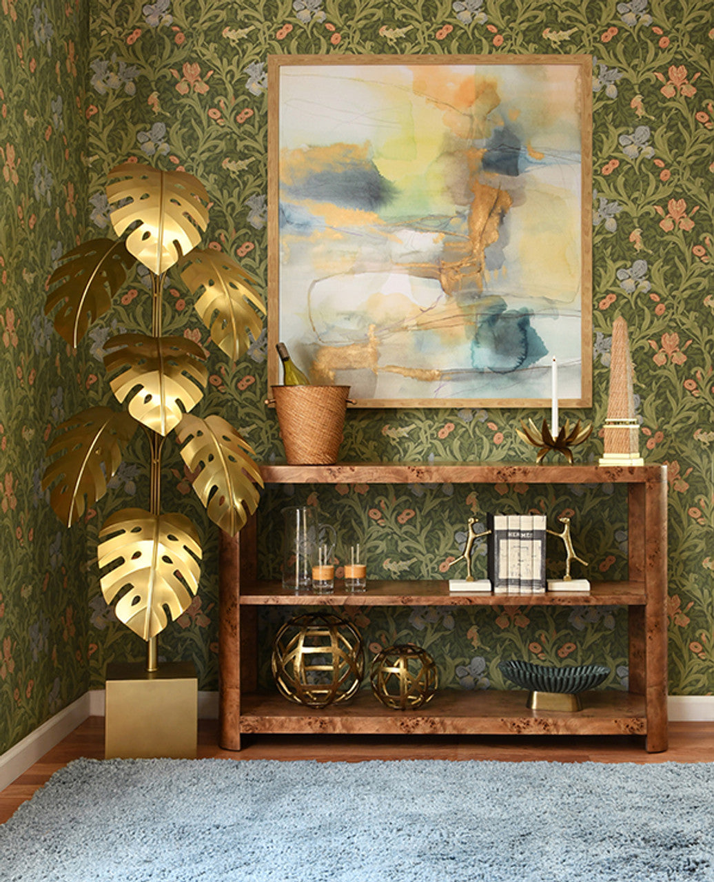 Emery Tier Tier Console With Curved Corners In Dark Burl Wood