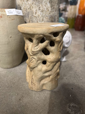 Natural Tree Trunk Stool with Matte Glaze