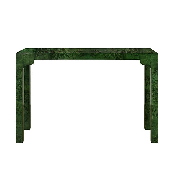 Parsons Style Console Table With Decorative Apron In Emerald Burl Wood