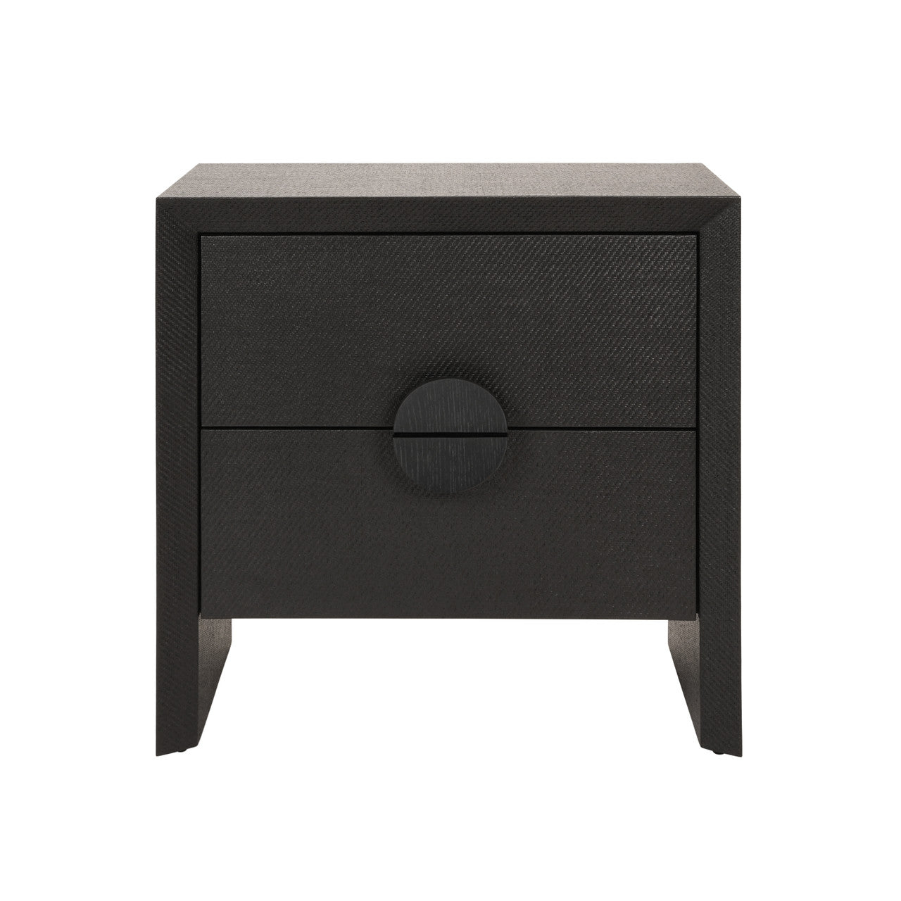 Ezra Two Drawer Side Table In Black Painted Grasscloth With Black Oak Handles