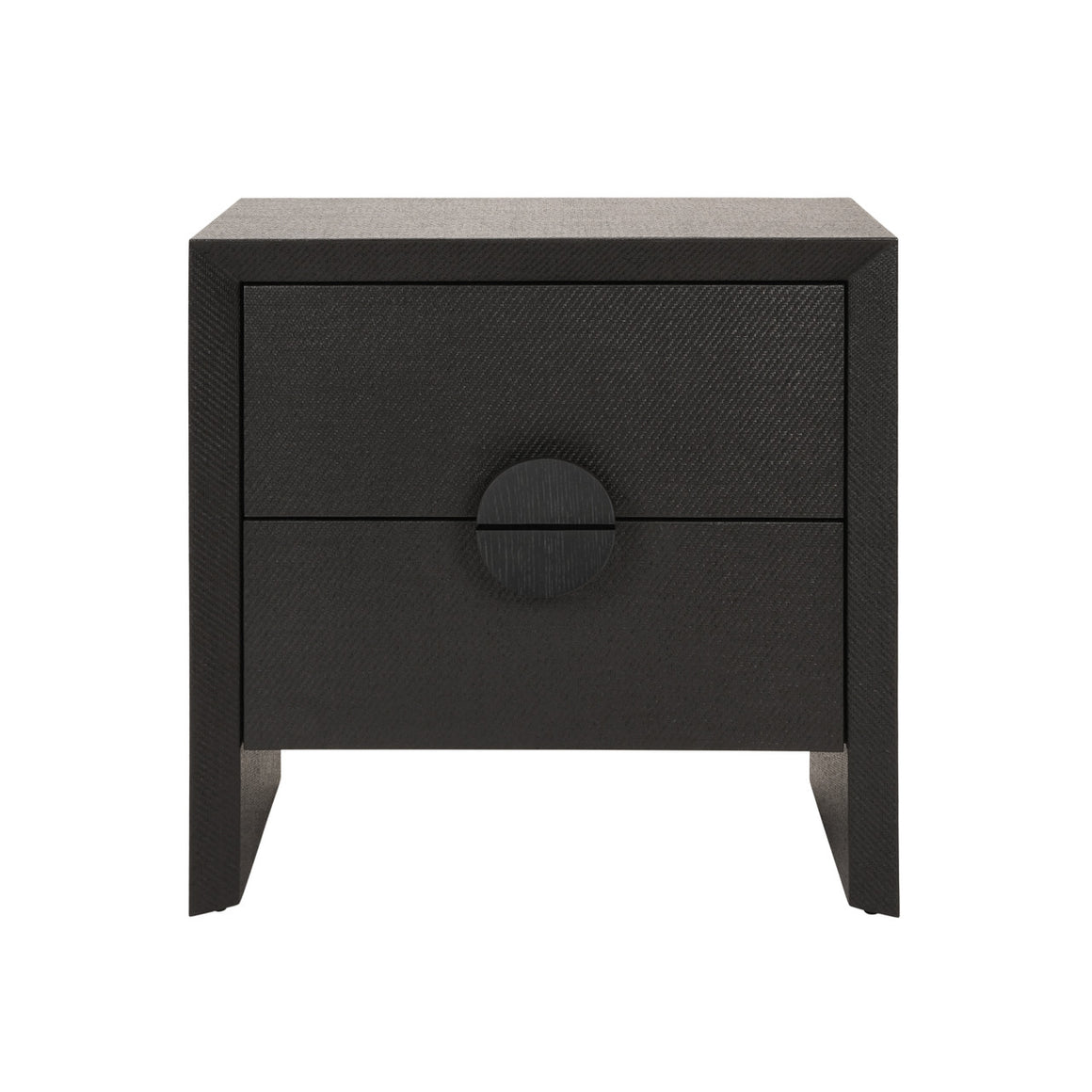 Ezra Two Drawer Side Table In Black Painted Grasscloth With Black Oak Handles