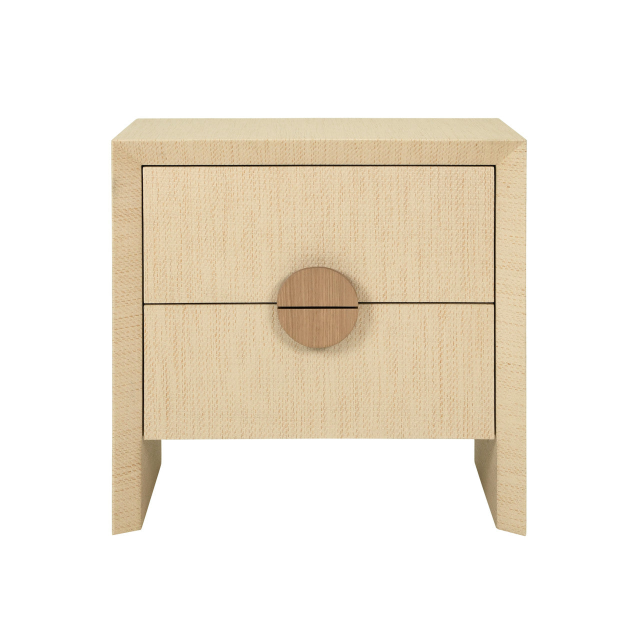 Ezra Two Drawer Side Table In Natural Grasscloth With Cerused Oak Handles