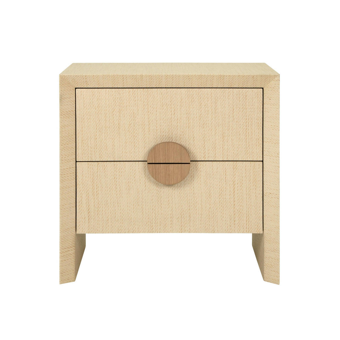Ezra Two Drawer Side Table In Natural Grasscloth With Cerused Oak Handles