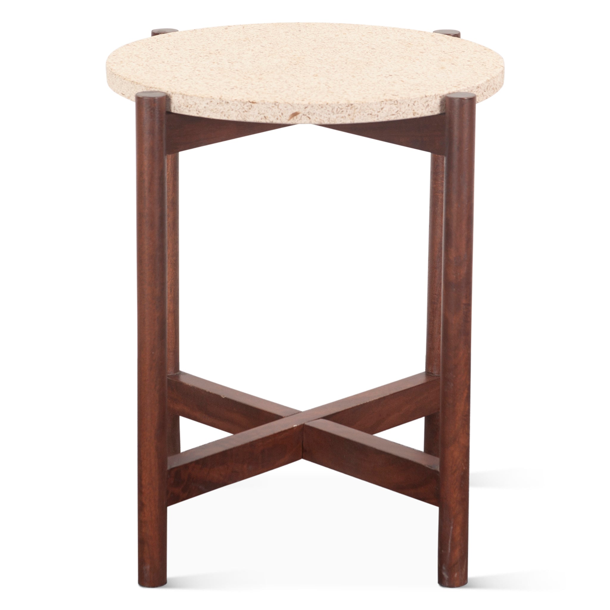 Notion Side Table with Beige Sandstone in Walnut Finish