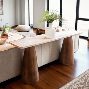 Harbor 72" Console Table with Travertine in Walnut