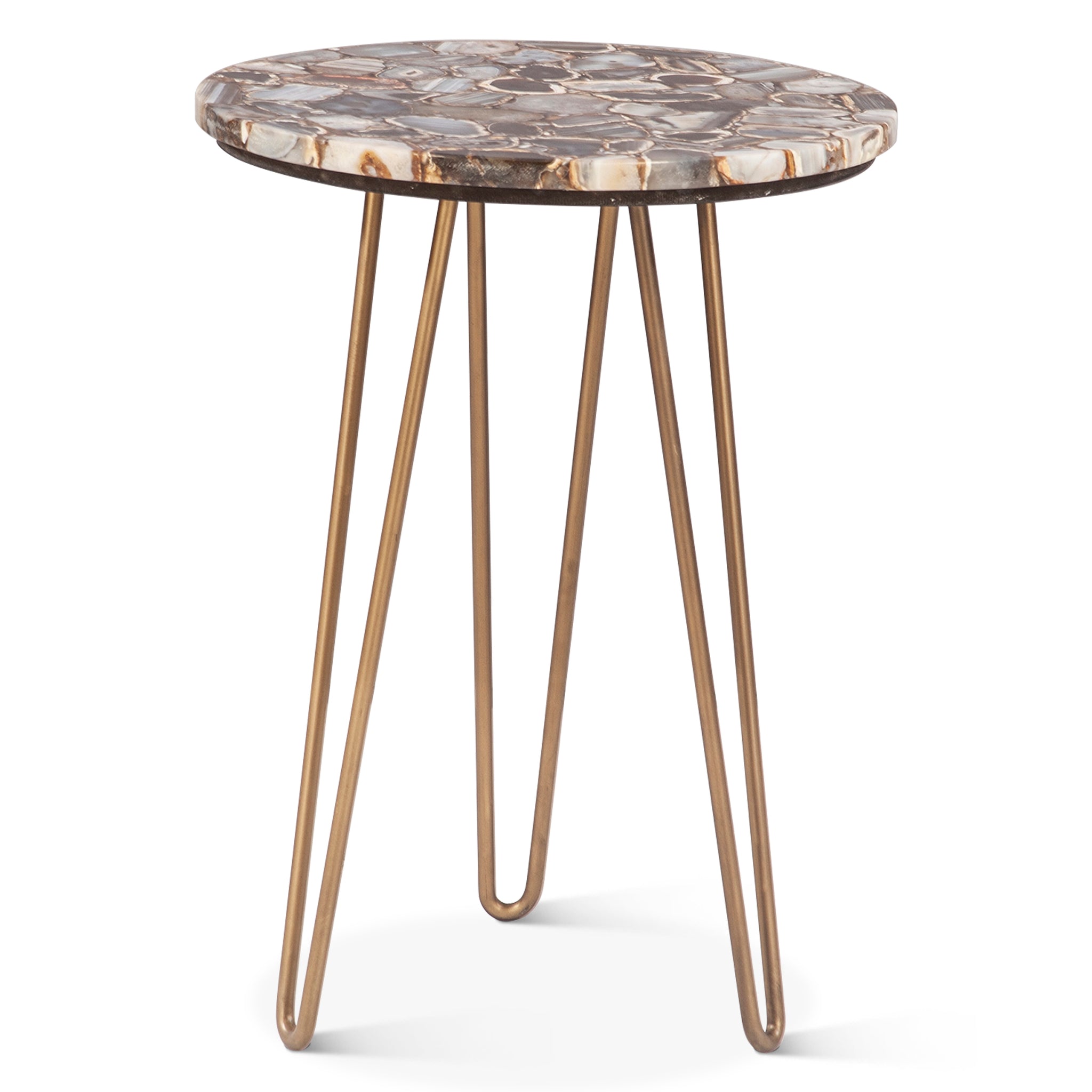 Mumbai 17" Side Table in Stone Agate with Iron Base