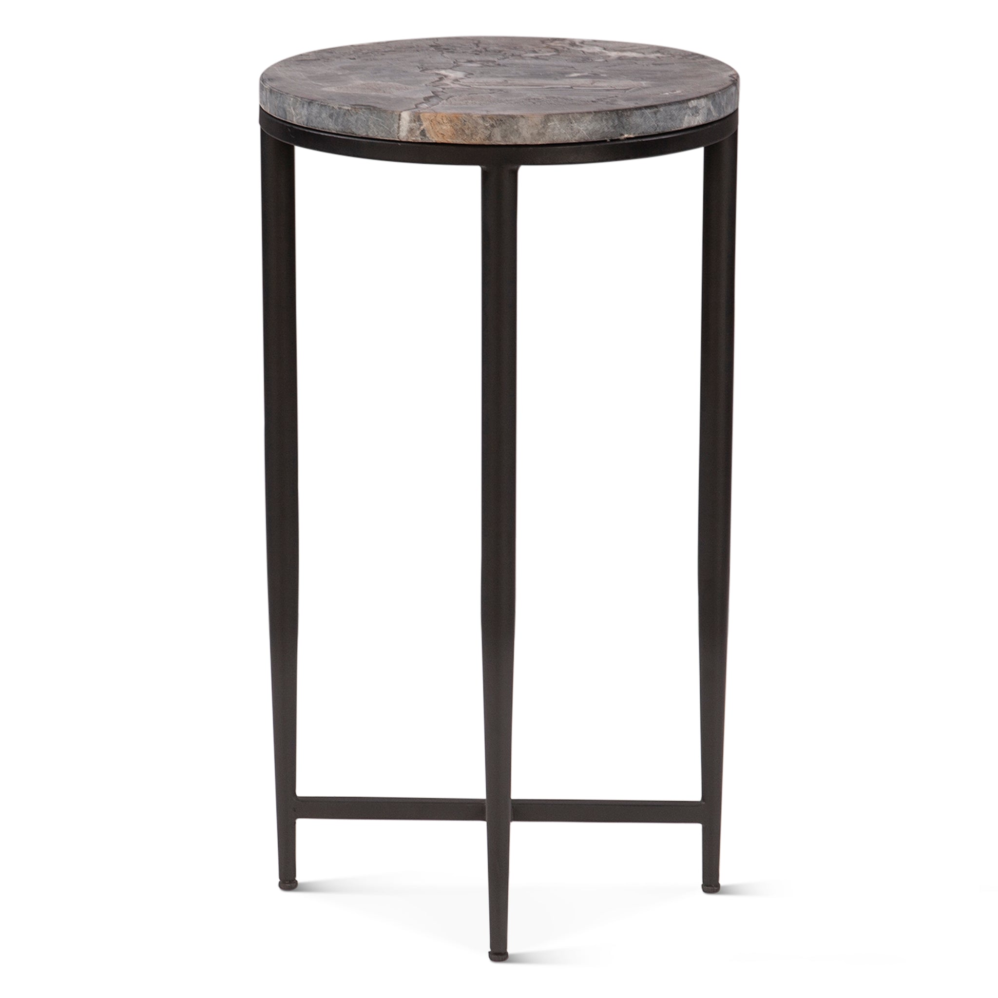 Mumbai 17" Side Table in Grey Septarian with Iron Base