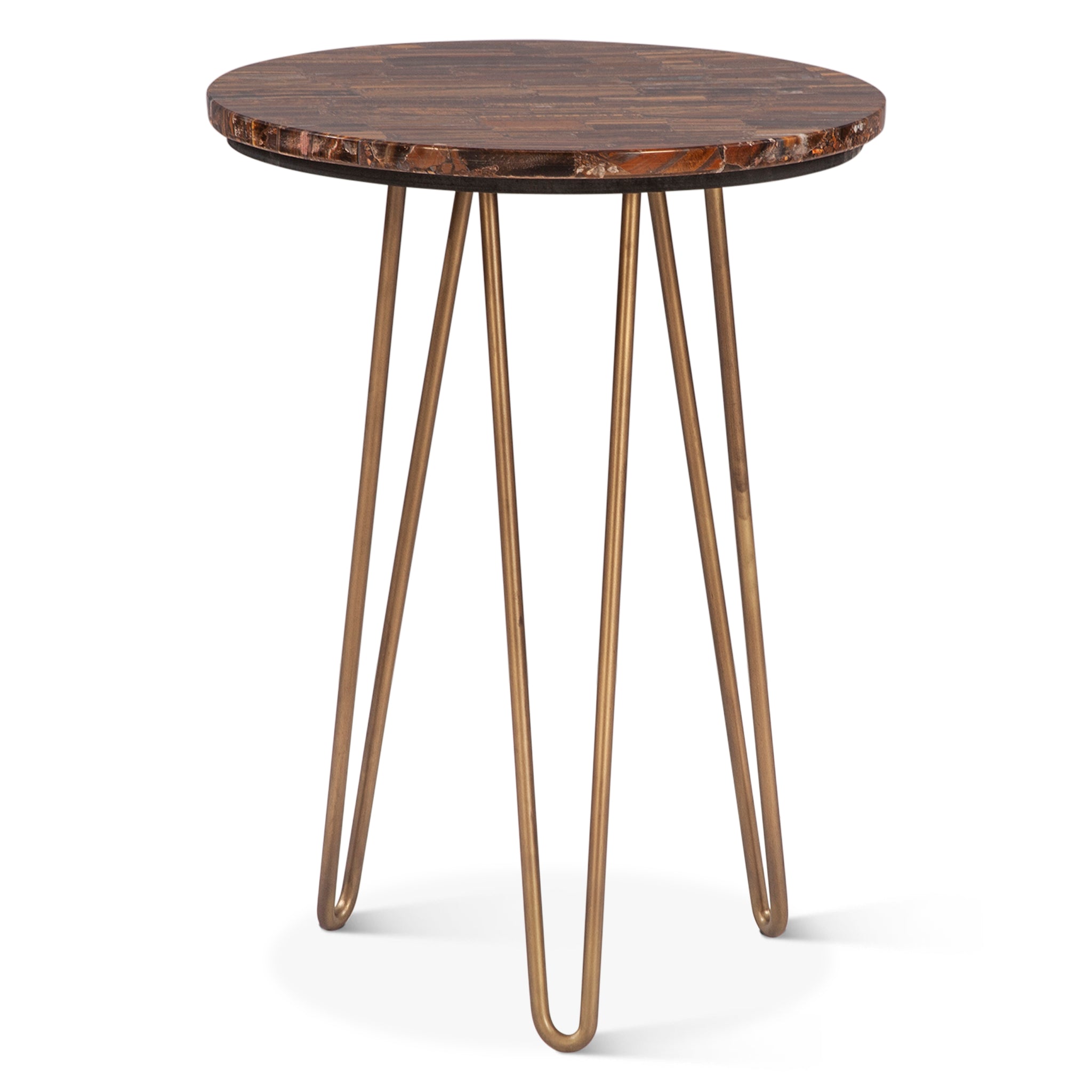 Mumbai 17" Side Table in Tiger Eye with Iron Base