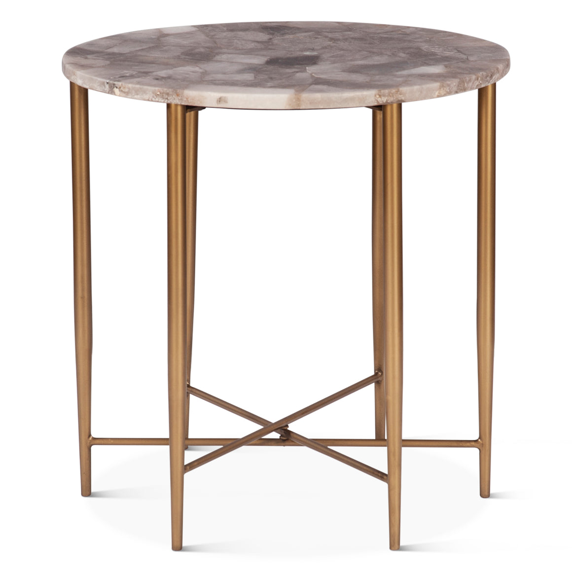Mumbai 24" Side Table in Smoky Quartz with Iron Base