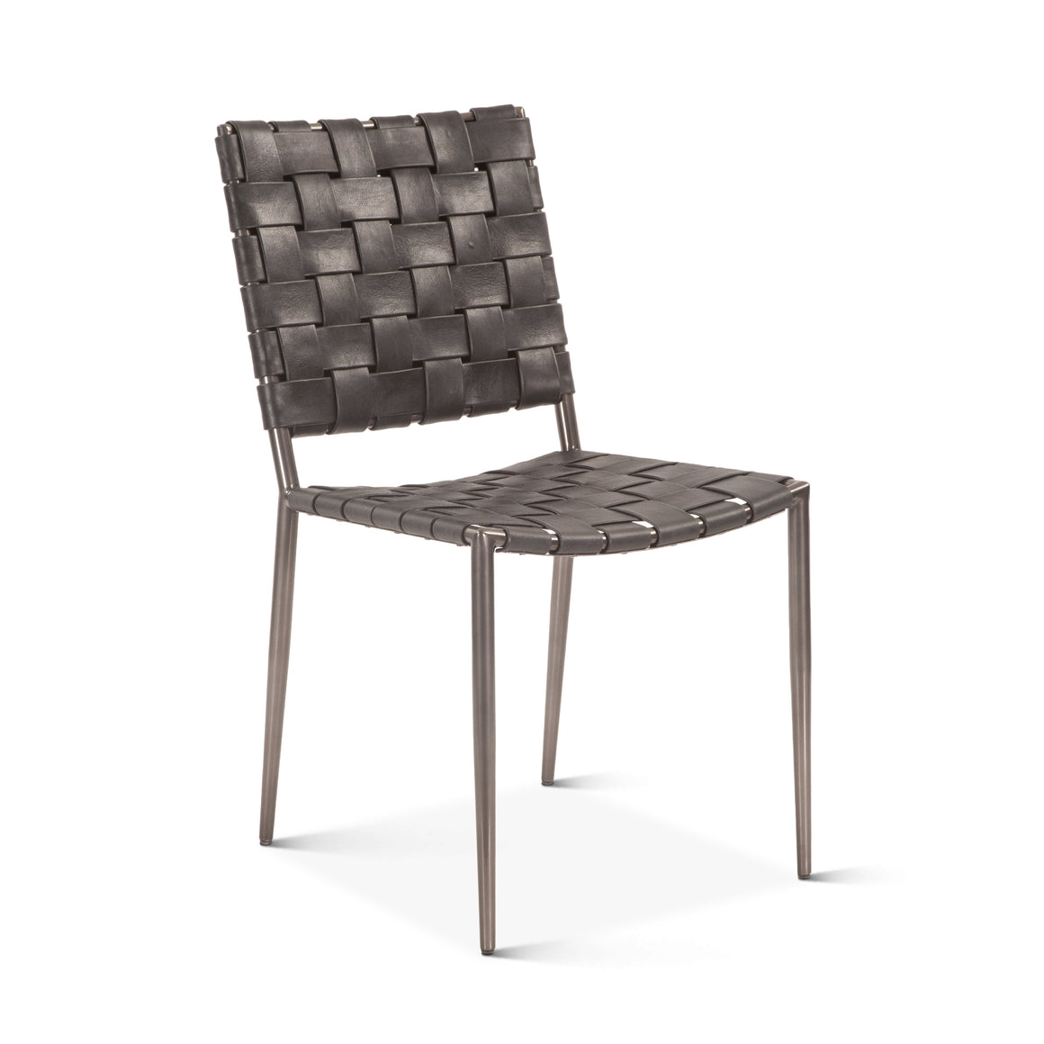 Lund Dining Chair in Black Buffalo Leather and Iron