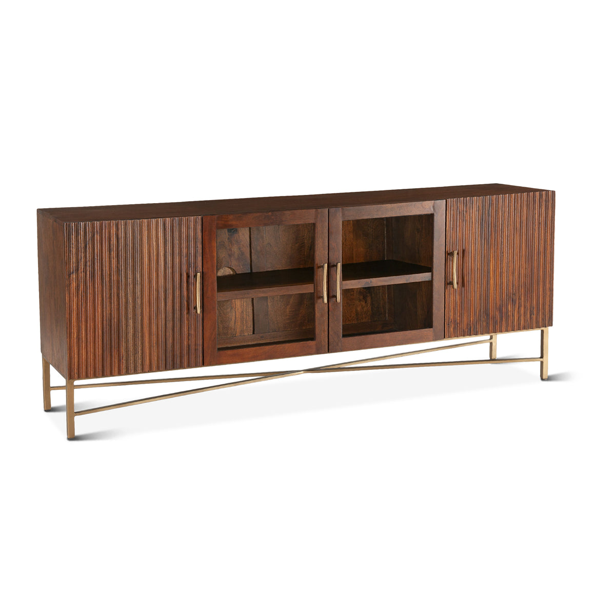 Manhattan Retro Mid Century Acacia Wood Media Cabinet