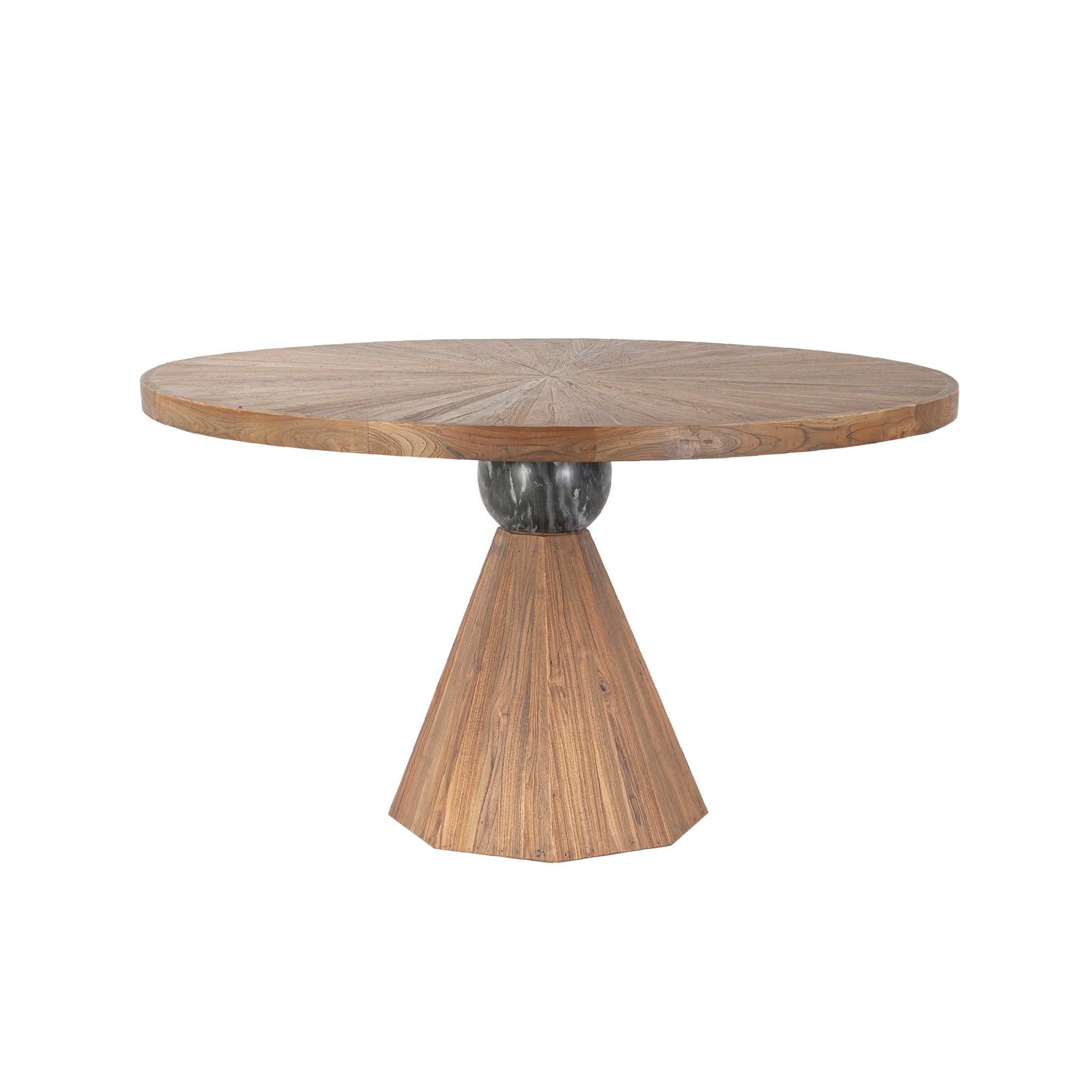 Rustic Revival Natural Teak Wood Table with Black Marble Pedestal