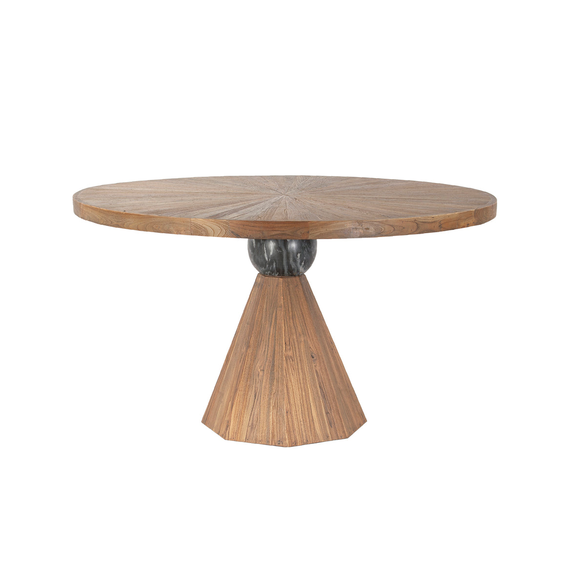 Rustic Revival Natural Teak Wood Table with Black Marble Pedestal