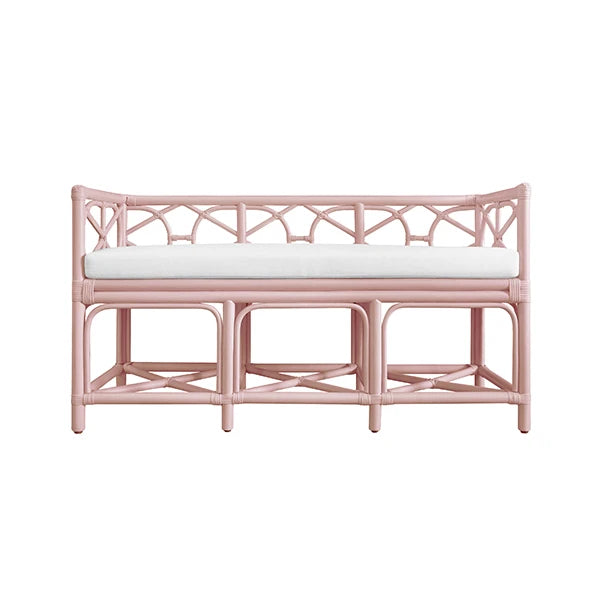 FERGUSON Decorative Bench With Performance Ivory Cushion In Painted Pink Rattan