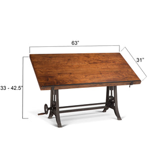 Artezia 62" Drafting Desk with Adjustable Crank in Walnut Finish