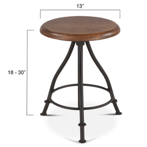 Artezia Height Adjustable Stool in Acacia and Iron with Walnut Finish
