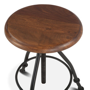 Artezia Height Adjustable Stool in Acacia and Iron with Walnut Finish