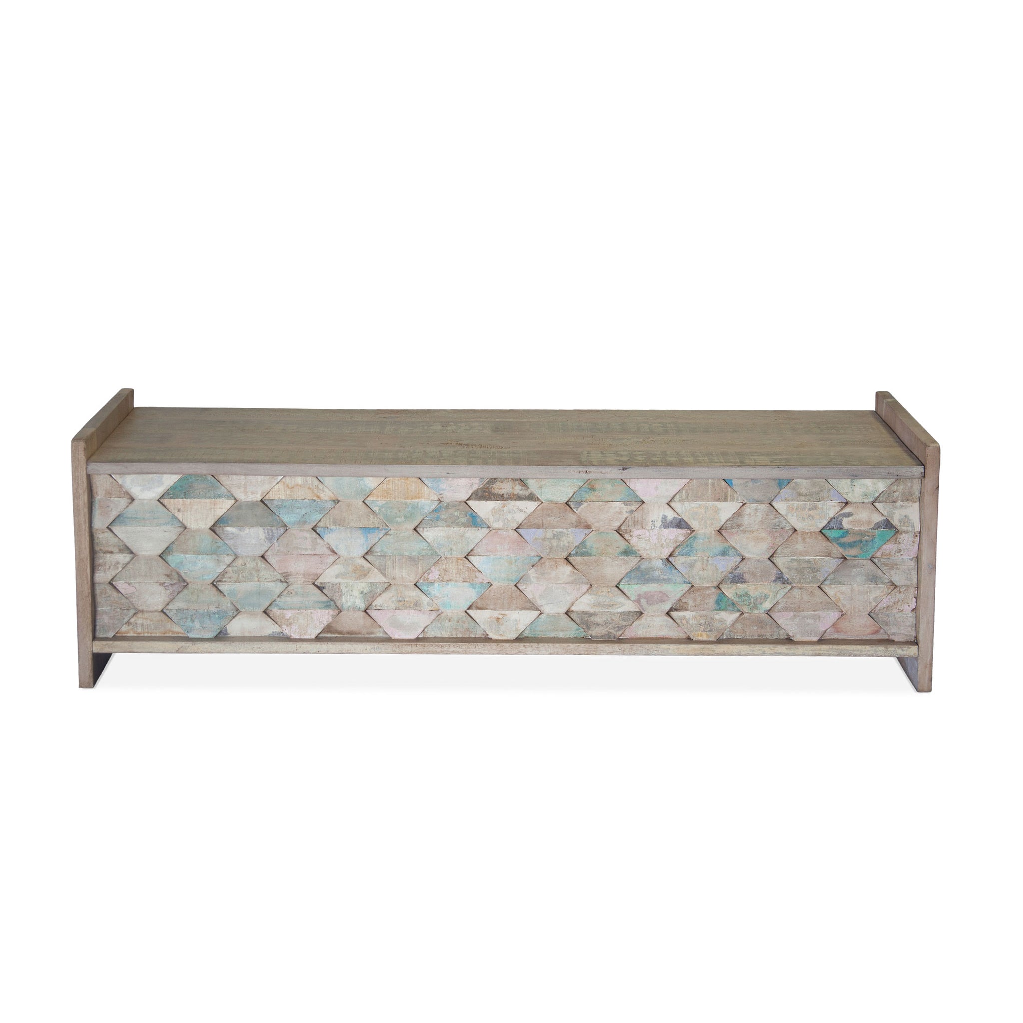 Cordoba Storage Bench in Reclaimed Wood with Vintage Teal Finish